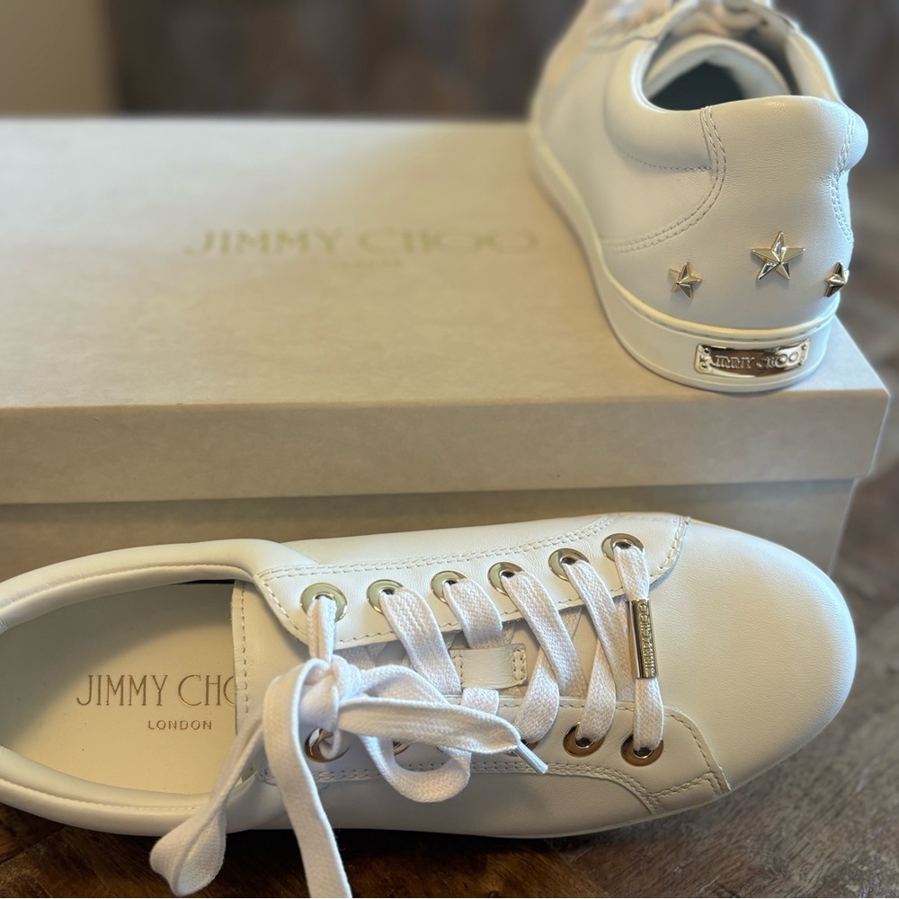 Jimmy Choo Cream Leather Star Sneakers